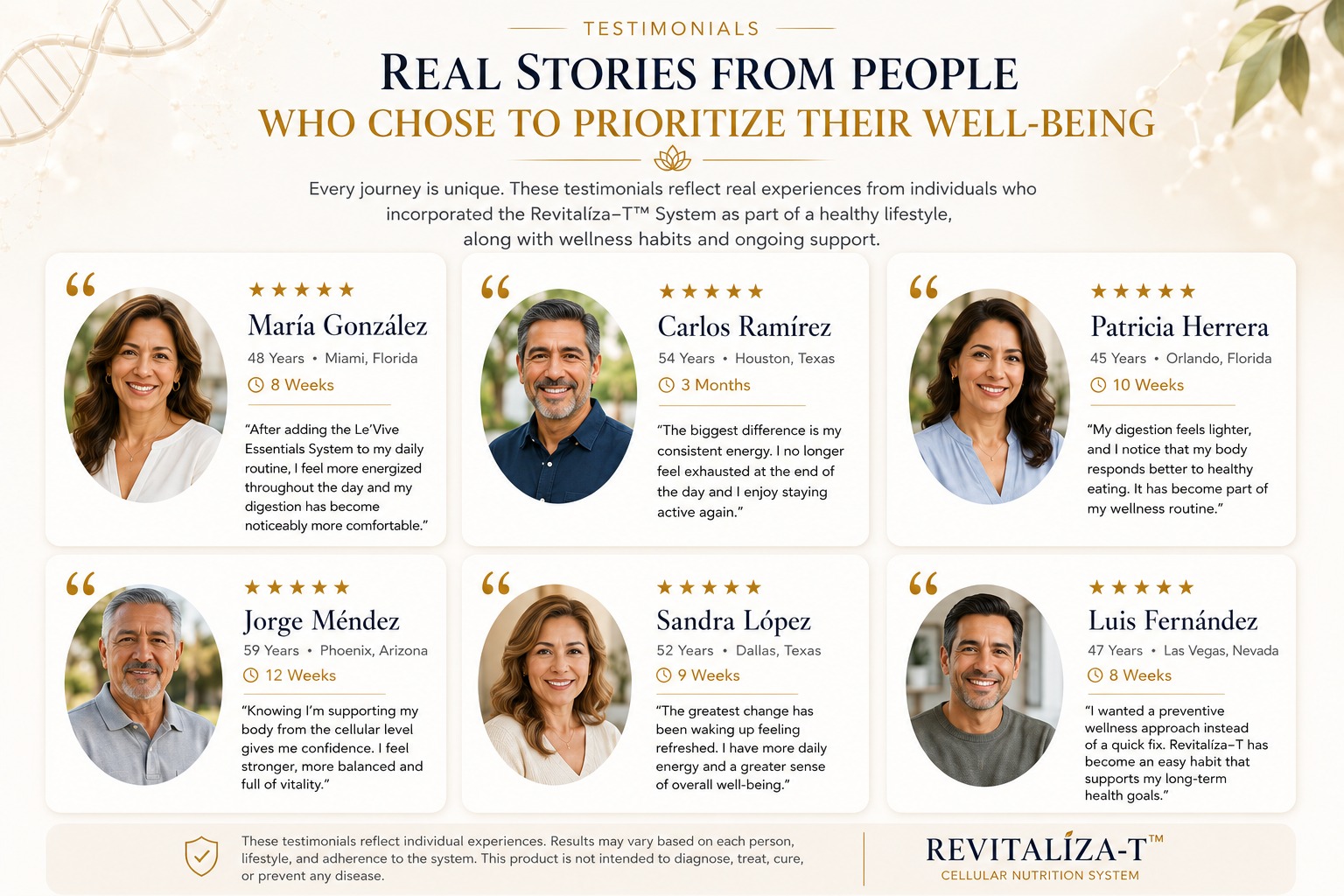 Testimonios de personas que eligieron priorizar su bienestar con Revitalíza-T